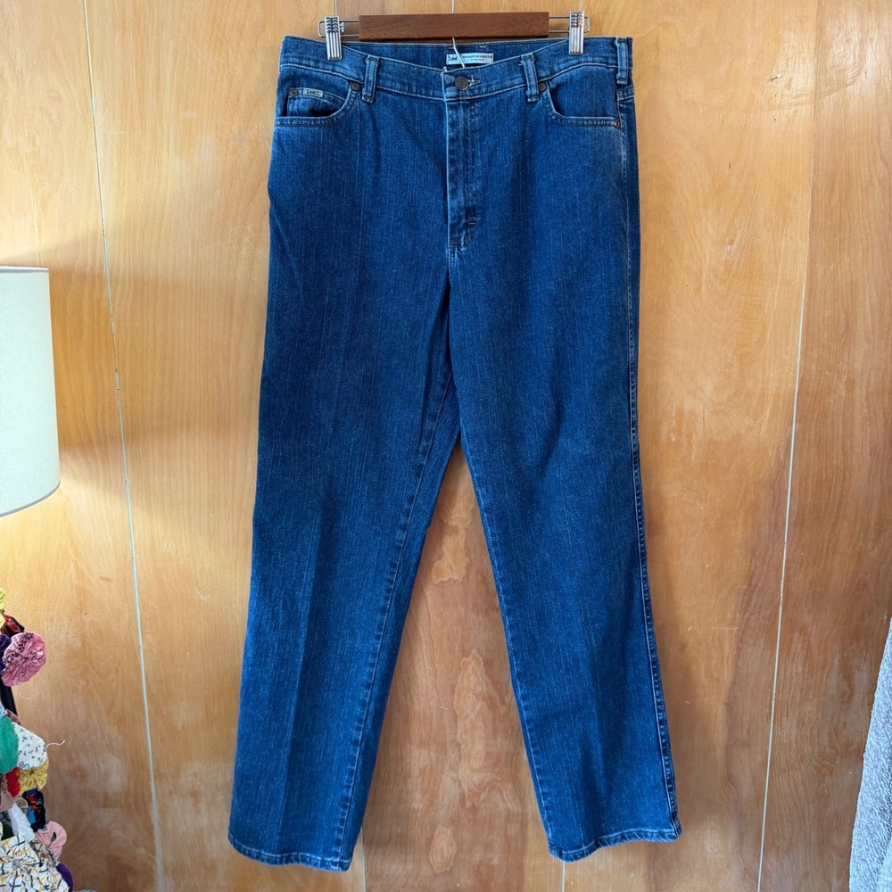 Lee Relaxed Straight Leg Jeans Womens Medium Wash High Rise Denim Pants 14 Long